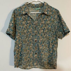 Love Potion Vintage Ditsy Floral Short Sleeve Button Down Cottage Blouse L
